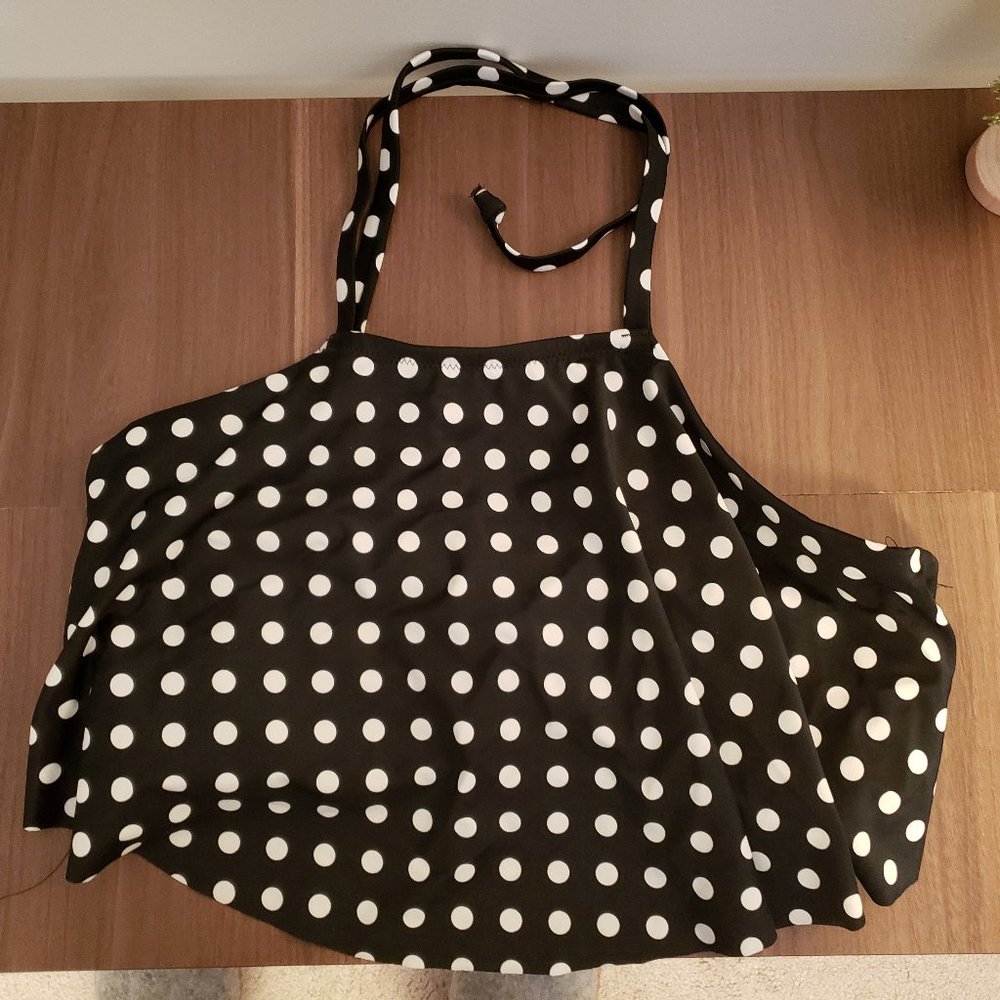 Old Navy Halter High Neck Tie Black and White Polka Dot Ruffle Swim Top